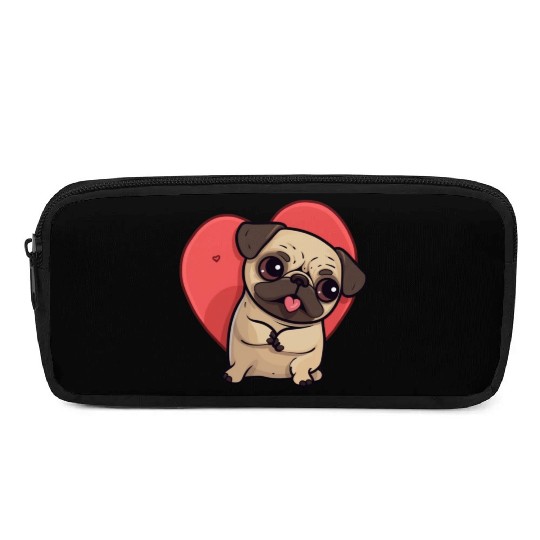 Cute Pug in Love, Big Heart Pencil Cases