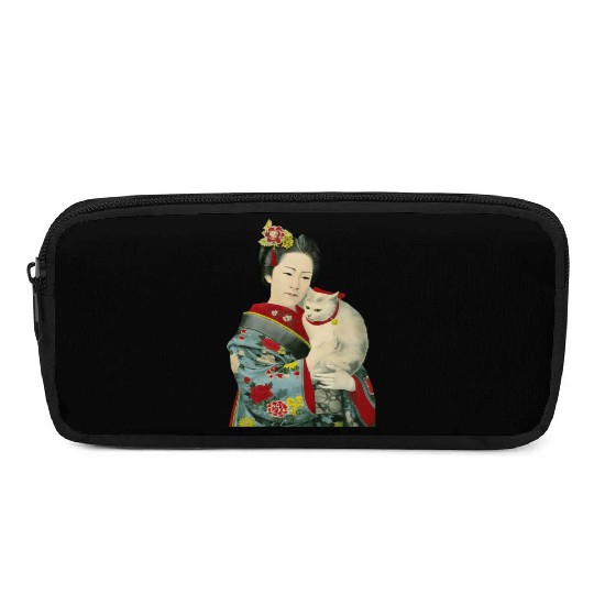Geisha Cat Kimono Japanese Vintage Art Pencil Cases
