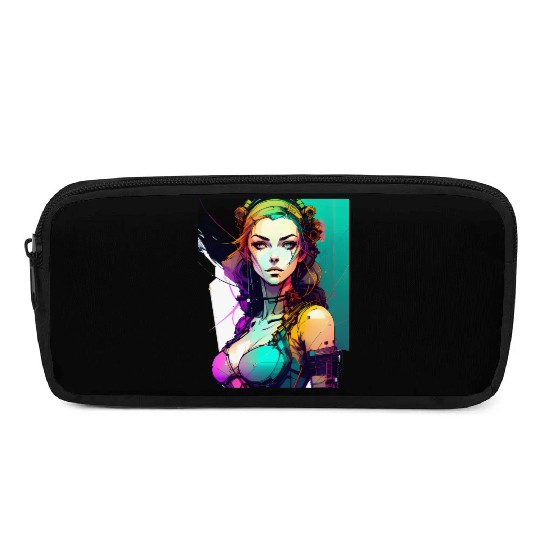 Technicolor Dreams Cyberpunk Girl in Vibrant Hues Pencil Cases
