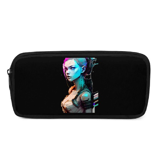 High Tech Style Illustration of a Cyberpunk Girl Pencil Cases