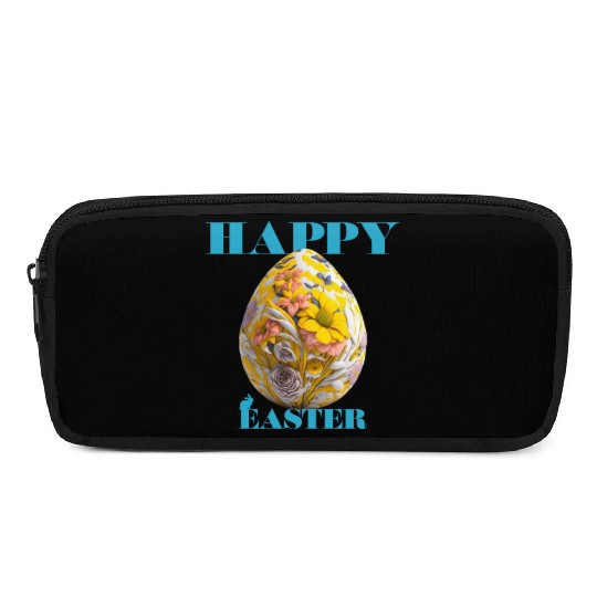 Happy Easter Egg Design with Floral Elements Pencil Cases