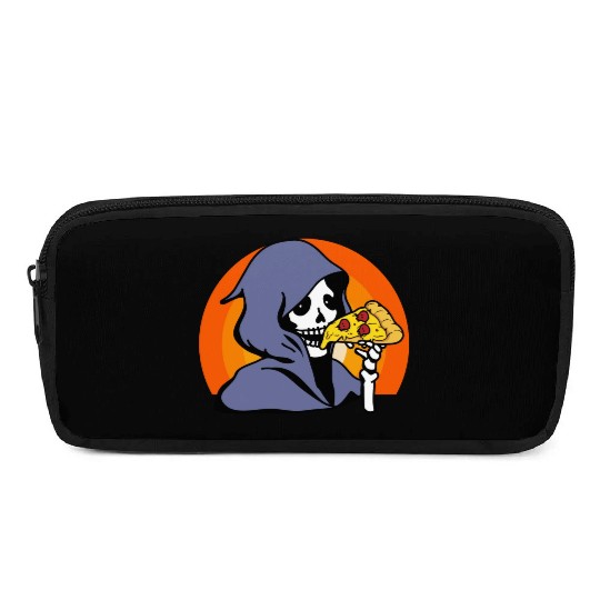 Retro Halloween Pizza Lover Ghost Grim Reaper Pencil Cases