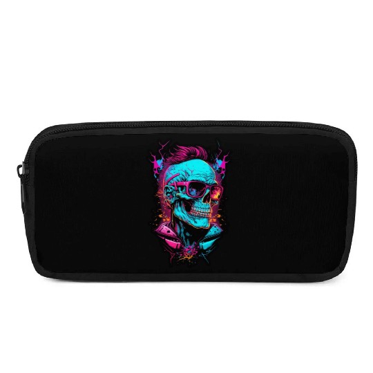 Hipster retro 80s skull neon trend punk metal rock Pencil Cases