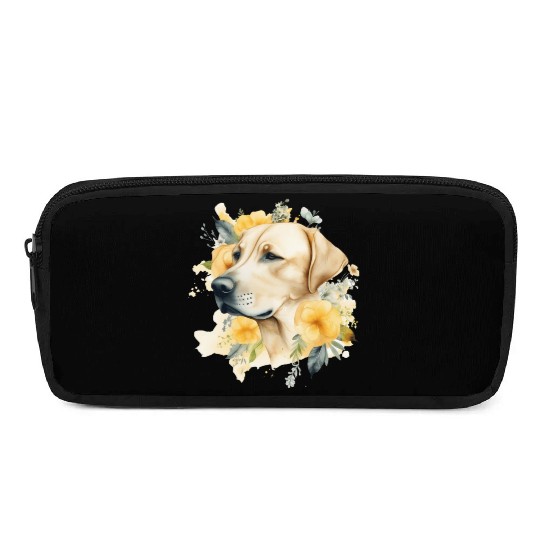 Yellow Lab Dog Watercolor Floral Pencil Cases