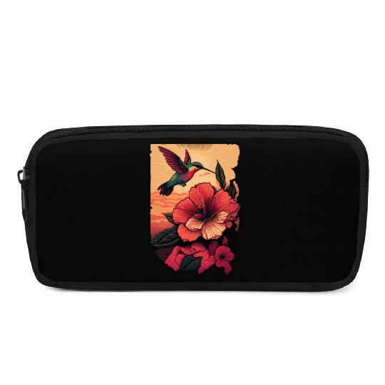 Hummingbird flies over hibiscus flower Tropical Pencil Cases