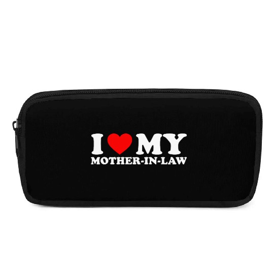 I Love (heart) my Mother-in-Law Pencil Cases for funny