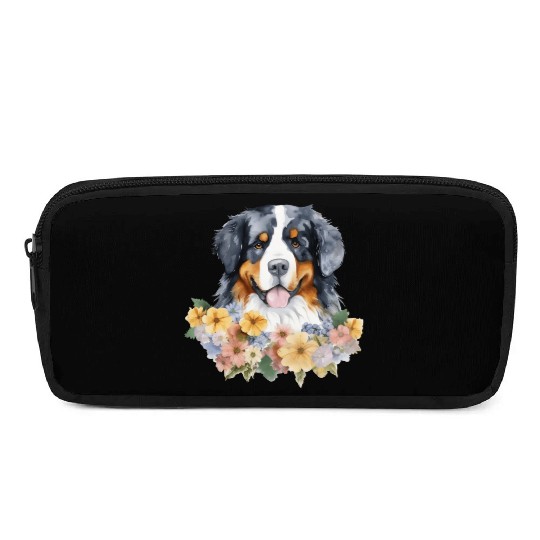 Bernese Mountain Dog Watercolor Floral Pencil Cases
