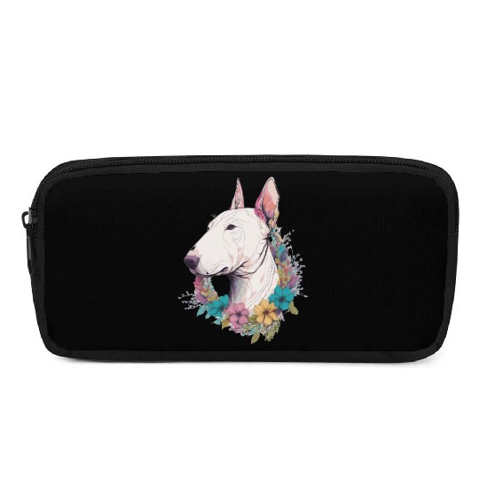 Cute Bull Terrier Flower Crown Pet Dog Breed Flora Pencil Cases