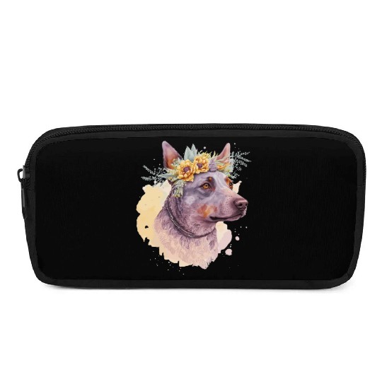 Cute Australian Cattle Dog Flower Crown Pet Dog Fl Pencil Cases