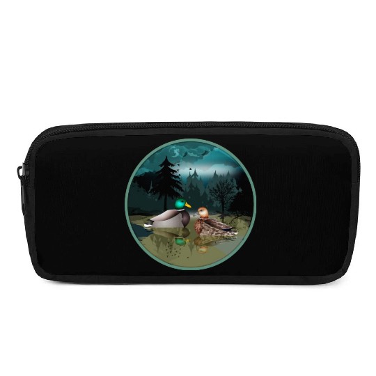 Duck couple in the duck pond at night & moonlight Pencil Cases