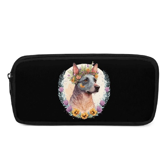 Cute Australian Cattle Dog Flower Crown Pet Dog Br Pencil Cases
