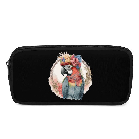 Colorful Parrot Watercolor Macaw Bird Flower Crown Pencil Cases