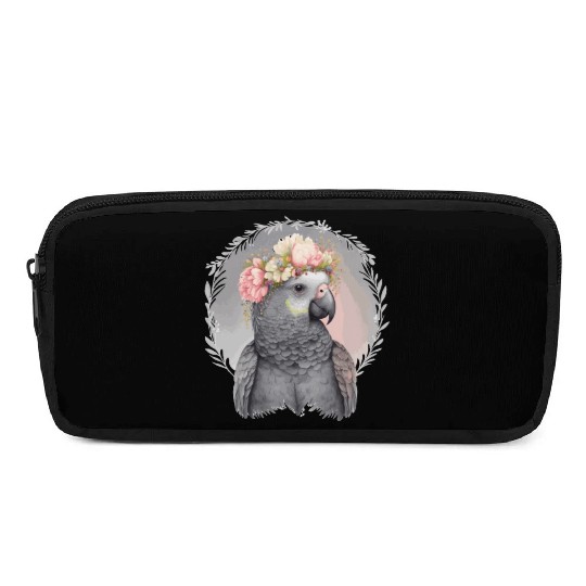 Cute African Gray Parrot Bird Flower Crown Pet Bir Pencil Cases