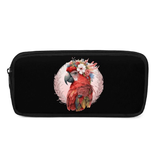 Red Scarlet Macaw Flower Crown Parrot Watercolor B Pencil Cases