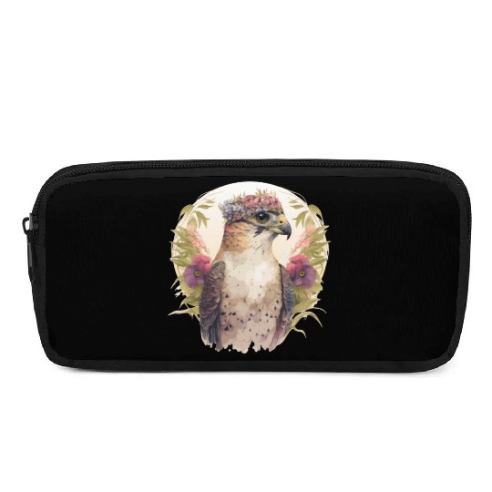 Watercolor Falcon Birds Of Prey Flower Crown Flora Pencil Cases