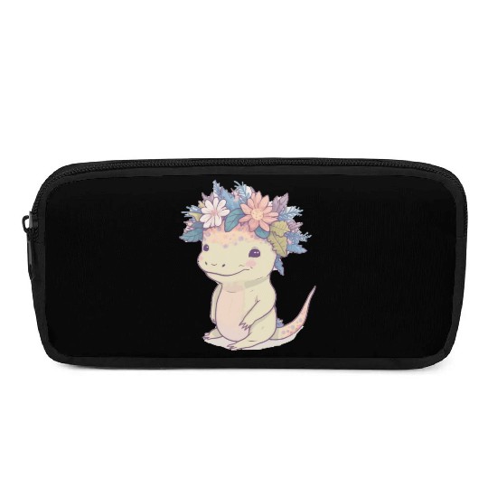 Cute Axolotl Amphibian Flower Crown Watercolor Ani Pencil Cases