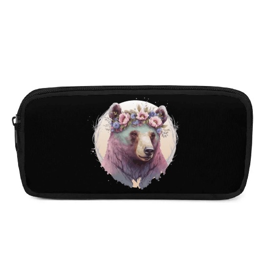Cute Watercolor Grizzly Bear Flower Crown Floral A Pencil Cases