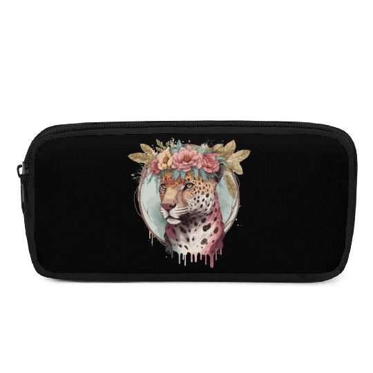 Flower Crown Jaguar Floral Animal Lovers Pencil Cases