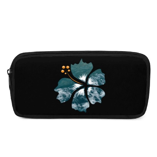 Hibiscus Flower On Blue Ocean Waves Background Pencil Cases