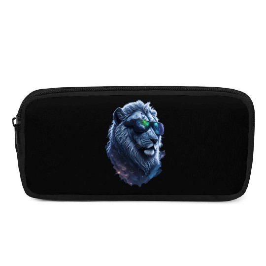 Silver Lion in Space: The Coolest Cat with Shades Pencil Cases