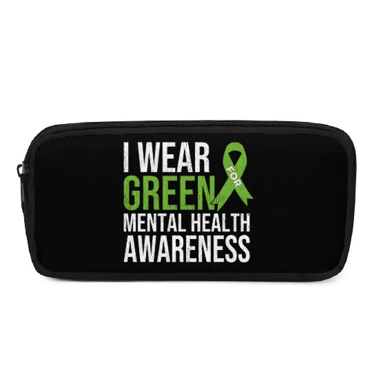Green Ribbon Mental Health & Depression Awareness Pencil Cases