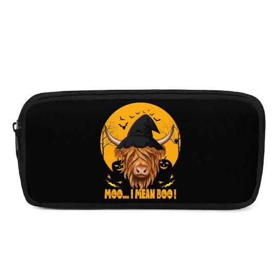Funny Halloween Farmer Ghost Cow Highland Cow Pencil Cases