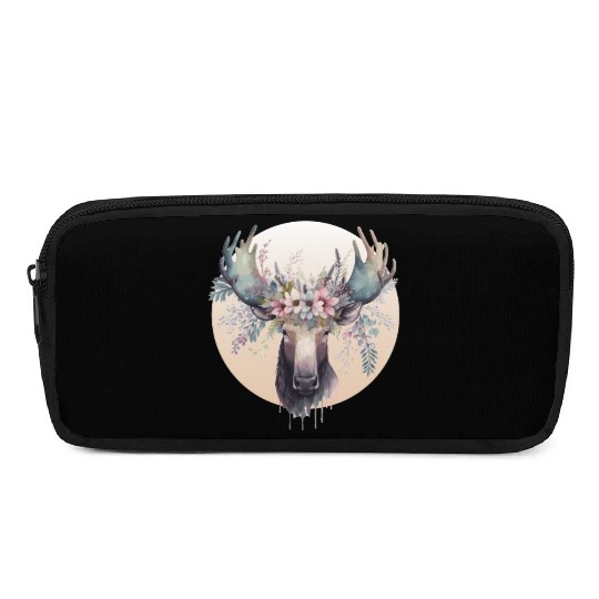 Cute Moose Flower Crown Animal Lovers Pencil Cases