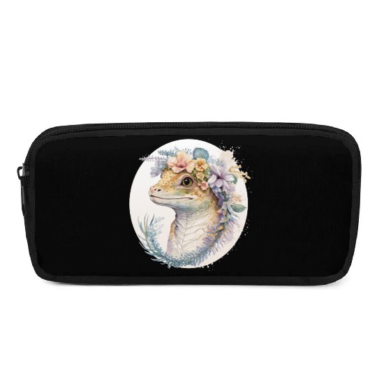 Watercolor Gecko Reptile Flower Crown Floral Amphi Pencil Cases