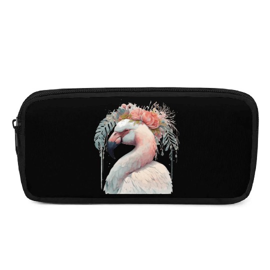 White Flamingo Exotic Bird Flower Crown Floral Tro Pencil Cases