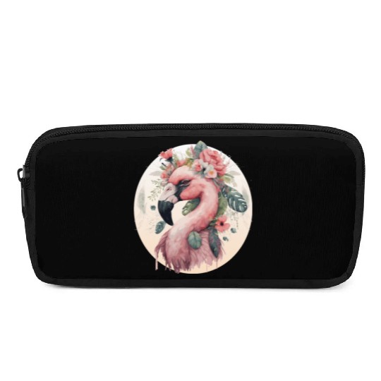 Pink Flamingo Exotic Bird Flower Crown Floral Trop Pencil Cases