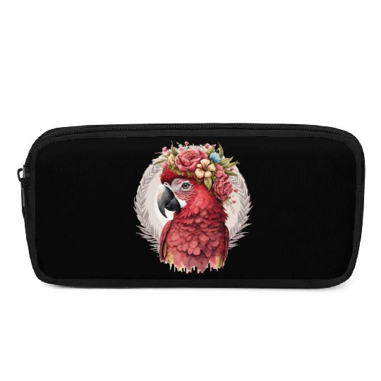 Scarlet Macaw Parrot Watercolor Bird Flower Crown Pencil Cases