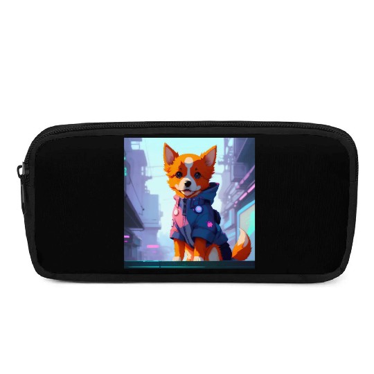 Cute Cyberpunk Dog Pencil Cases