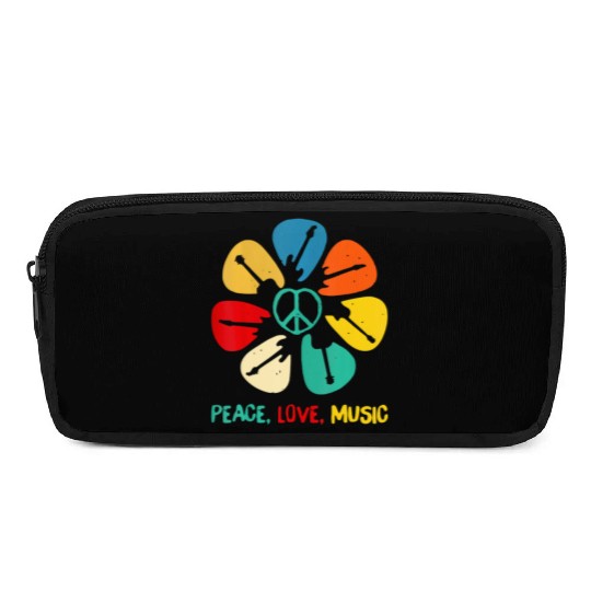 Peace Love Music Guitar Flower Rock And Roll Pencil Cases