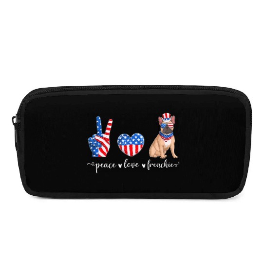 Peace Love Frenchie Patriotic US Flag 4th July Pencil Cases