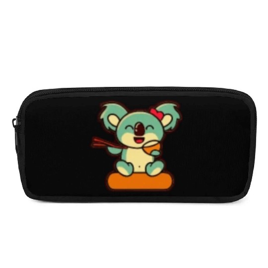 Koala Retro Pocket Design eats with chopsticks Pencil Cases