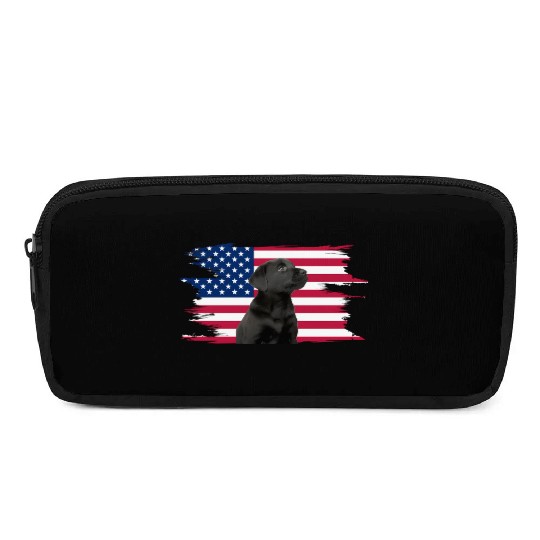 American Flag Dog Black Lab Puppy Pencil Cases