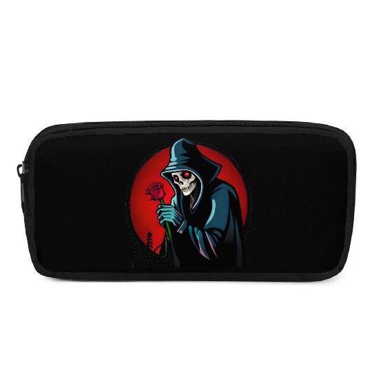 Symbolic Contrast A Grim Reaper Embracing a Rose Pencil Cases