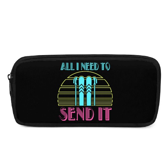 Retro Neon Send It Skiing Freestyle Skiers Ski Pencil Cases