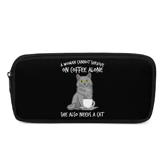 Woman Cat Lover Coffee Lover Caffeine Meow Pencil Cases