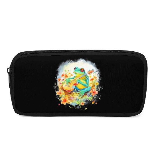Cottagecore Frog Playing Banjo Guitar Amphibian Pencil Cases