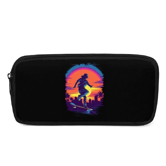 Skateboarding Skateboarder Skater Sunset Retro Pencil Cases