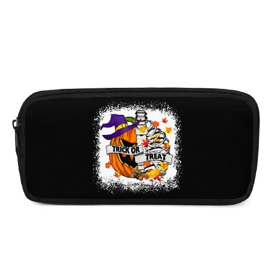 Retro Fall Leaves Trick Or Treat Halloween Pumpkin Pencil Cases