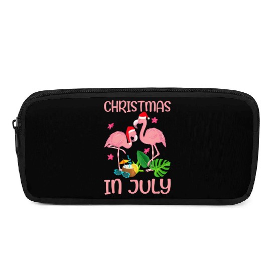 Christmas In July Pink Flamingo Wearing Santa Hat Pencil Cases