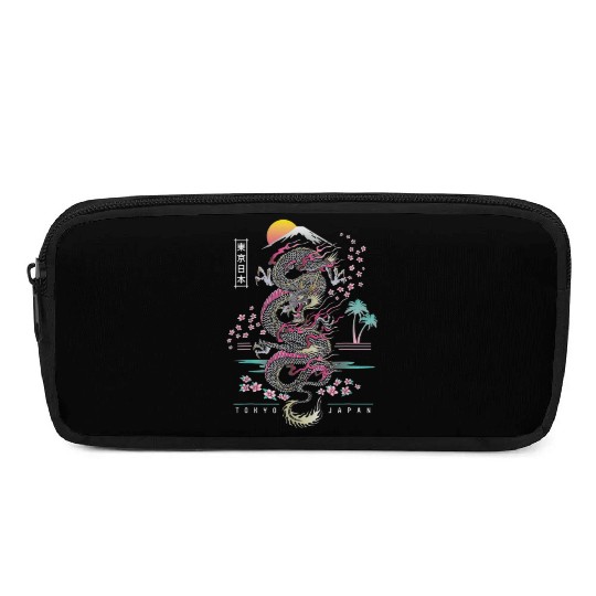 Japanese Dragon Asian Neon retro 80s style Pencil Cases