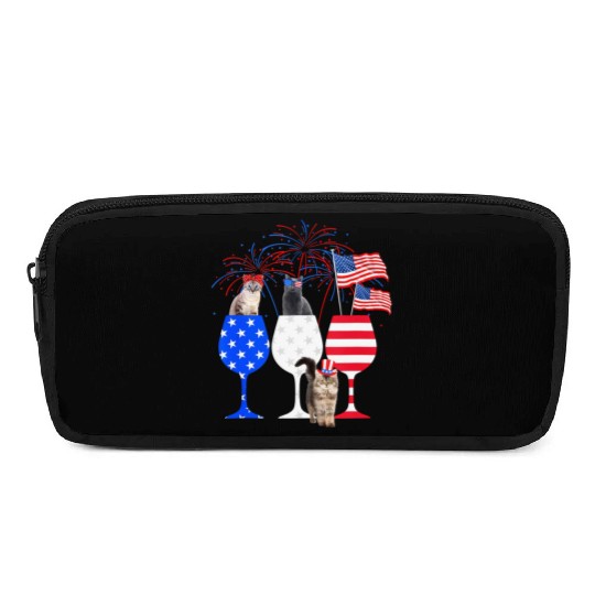 Cat 4Th Of July Red White Blue Wine Pencil Cases