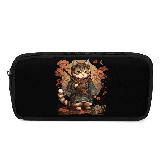 Samurai Cat Warrior Japanese Ninja Cat Kawaii Pencil Cases