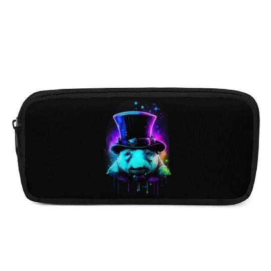 Cute Tardigrade in a Top Hat - Retro Disco Drip Ar Pencil Cases