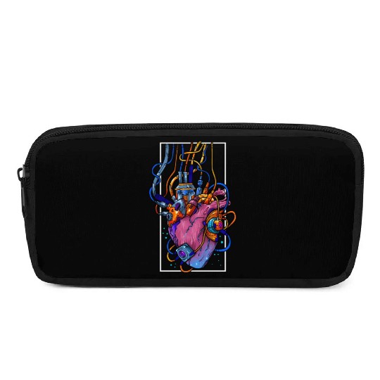Cyborg Robot Heart Vaporwave Futuristic Cyberpunk Pencil Cases