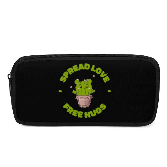 Spread Love Free Hugs Funny Cactus in a Pot Pencil Cases