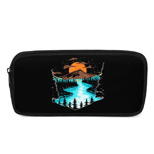 Wildlife Mountain River Outdoor Nature Full Moon Pencil Cases